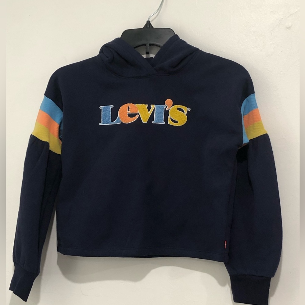 Levi's Big Girls Cropped Hoodie, Size M Colorful Navy Blue NWT